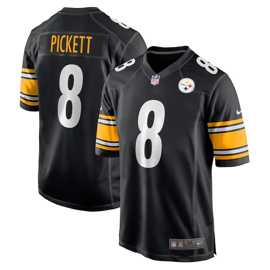 Men Pittsburgh Steelers #8 Kenny Pickett Nike Black 2022 NFL Draft First Round Pick Game Jersey